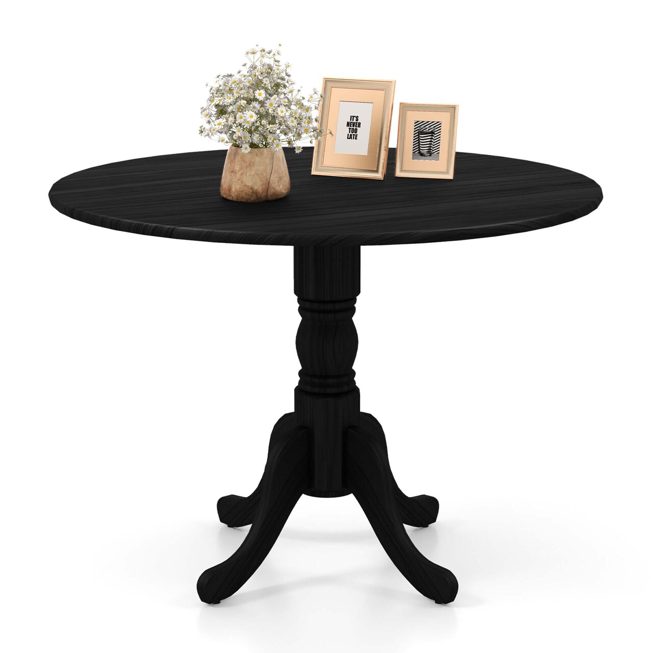 Costway Rustic Dining Table Wooden Dining Table with Round Tabletop & Curved Trestle Legs Natural/Walnut/Black/White/White&Walnut/White&Natural